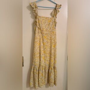 BCBGeneration Yellow and Cream Floral Midi Dress